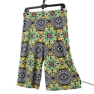 Sunny Leigh Sz PXL x 18" Lime Green Multi Wide Leg Polyester Blend Capri Pant